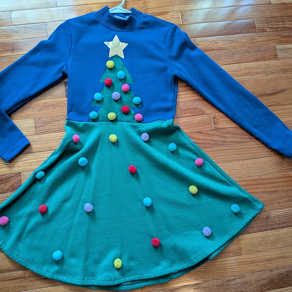 Blue and Green Christmas Tree Dress XS